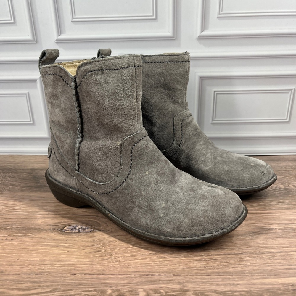 UGG Neevah Ankle Boots Women Grey Suede Shearling Lined Zip Up Casual‎ 6